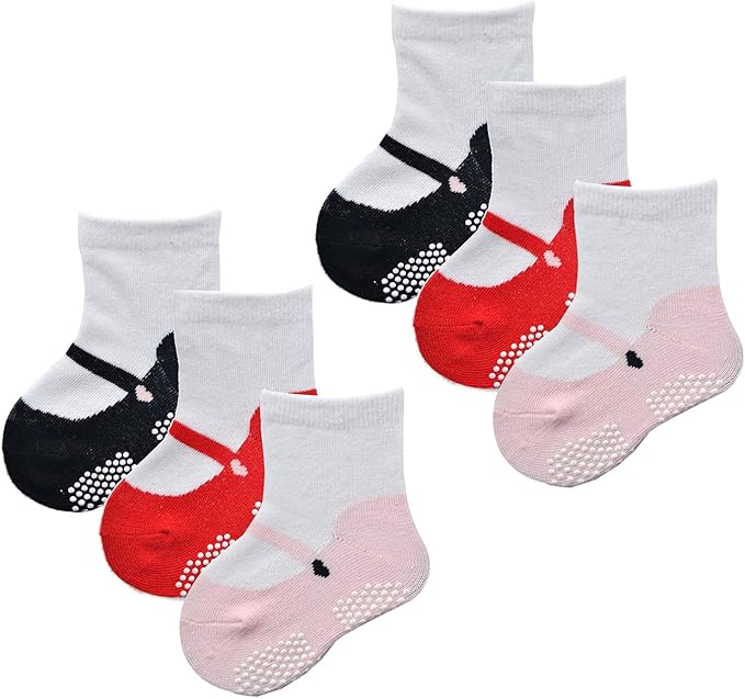 EPEIUS Unisex Baby Girls Boys Non-Slip Socks (Set of 6)