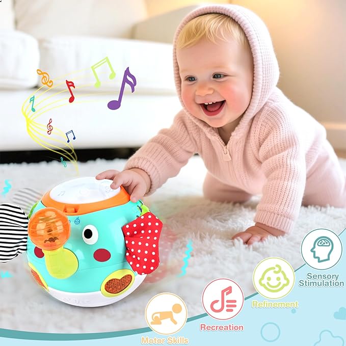 Crawling Toys - Baby Toys 6-12 Months, Elephant Musical Toy with Lights & Sounds, Interactive Learning Baby Crawling Toys for Motor Skills Development, Sensory Toys for Boys Girls, Christmas Birthday