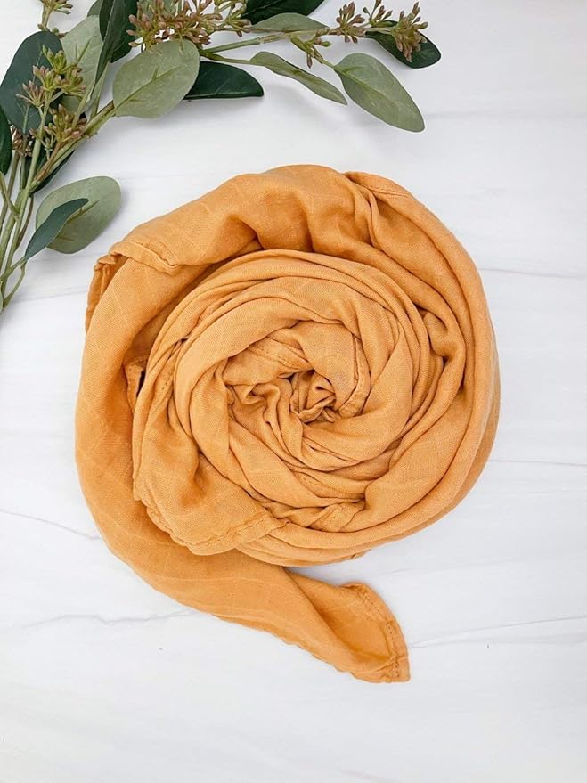 Premium Swaddle Blanket by BWD - 70% Viscose & 30% Organic Cotton, 47x47 Inches - Neutral Baby Swaddle Set for Newborns and Infants (Mustard)
