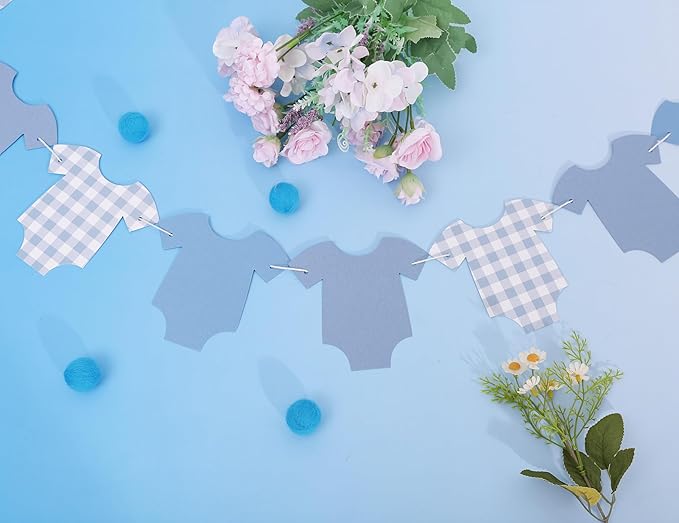 Blue Bodysuit Banner - Blue Gingham Banner,Baby Shower Decoration,Blue Baby Shower Bunting,Girl Boy Baby Shower Decor (bule)