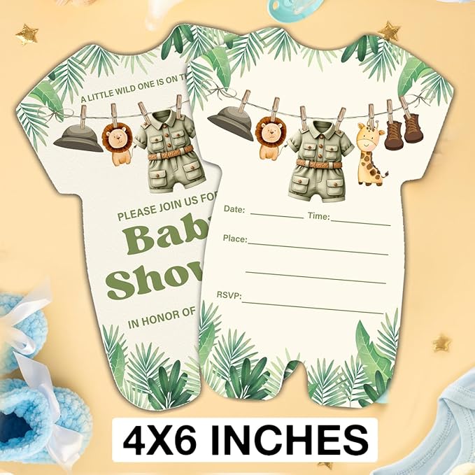 LyoGao Safari Baby Shower Invitations - Greenery Jungle Wild Animal Baby Shower Party Fill in Invites Cards With Envelopes (20 Pack)
