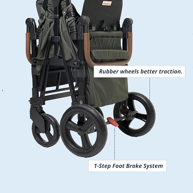 Keenz XC+ EVO - Luxury Comfort Stroller Wagon | Foldable 4 Passenger Quad Seater with Adjustable Canopy | Pine Green