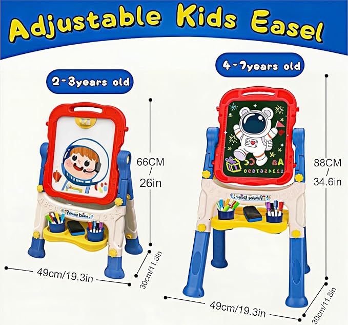 Art Easel for Kids 2-4, Kids Easel Art Magnetic White Board & Chalkboard Double Side Adjustable Stand Drawing Writing Learning Educational Toy for Boys Girl Birthday Gifts(Blue)