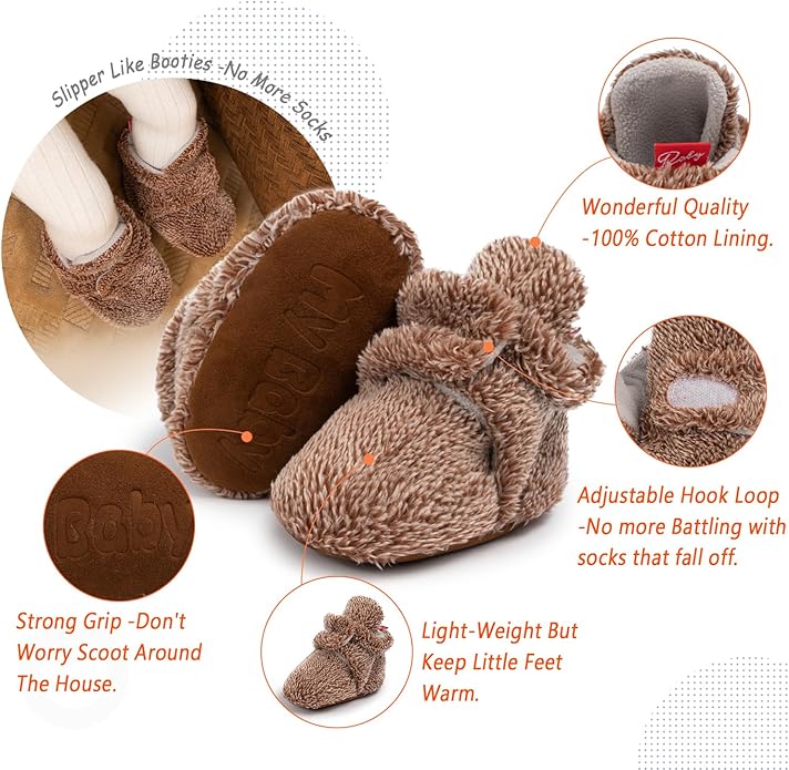 Sawimlgy Newborn Infant Baby Girl Boy Cotton Booties Stay On Sock Slippers Soft Bedroom Shoes Non-Skid Ankle Boots With Grippers Toddler Crib Warm Shoe First Walker Birthday Shower
