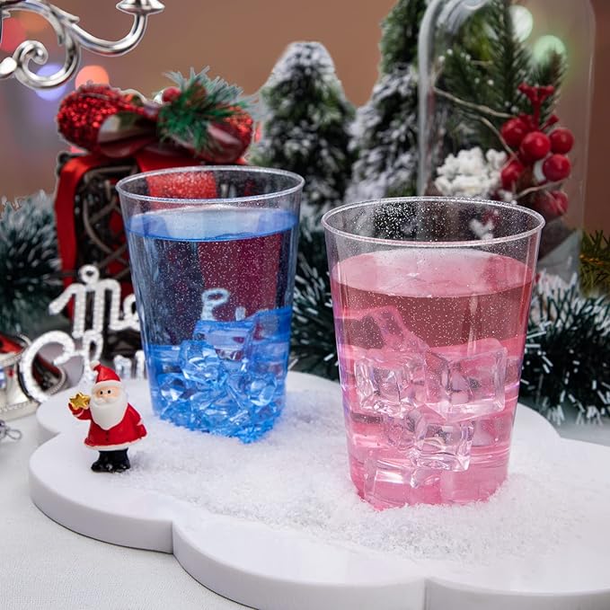 WDF 100 PACK Silver Glitter Plastic Disposable Cups - 12 Oz, BPA-Free, Heavy Duty, Ideal for Parties, Weddings, Daily Use