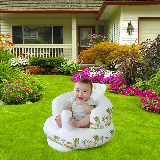 1 Piece Inflatable Baby Seat, Beautiful Jungle Design Baby Chair for 3 Months & Up, PVC High-Strength Thermoplastic Inflatable Chair, Sit Me Up, Infant Seat Easy to Inflate