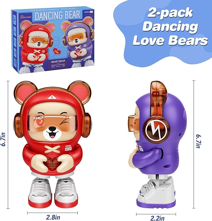 2 Pcs Dancing Bear Toys, Baby Dancing Moving Crawling Musical Toys Age 3-12 Months, with Light, Musical and Dancing, Birthday Gift for Age 1 2 3 4 Year Old Toddlers