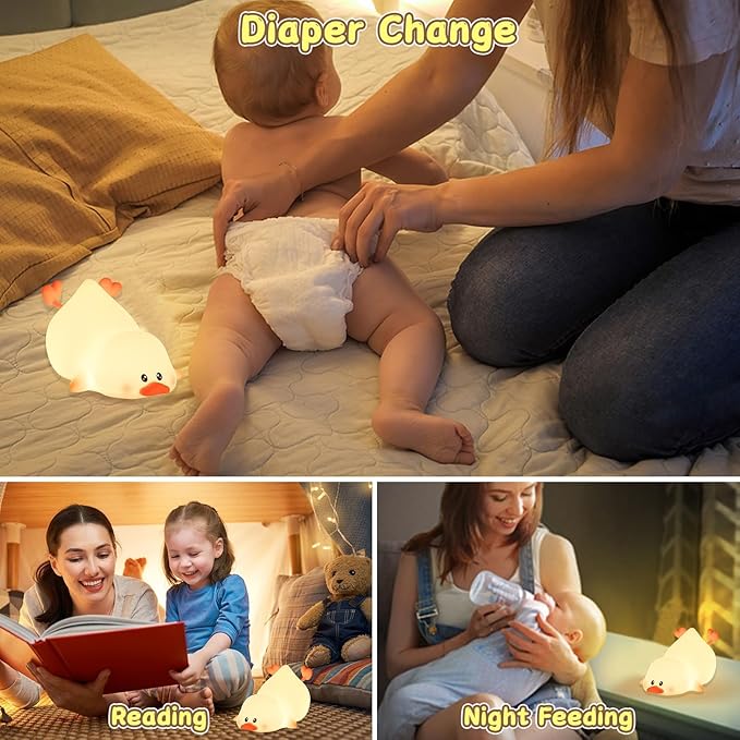 ZKLiLi Night Light for Kids Lamp, 16 Colors Duck Lamp Cute, Dimmable Baby Night Lights for Nursery,Silicone Rechargeable Nightlight for Kids Room, Kawaii Duck Room Decor,Cute Gifts for Girls (Duck)