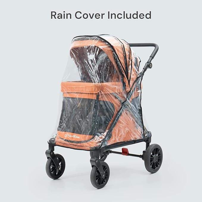Familidoo Q1 Multi-Use Kids Wagon Stroller – Foldable, Lightweight & All-Terrain for Kids & Pets – 5-Point Safety Harness, Rain Cover & Compact Travel Design – Supports Up to 132 lbs (Burnt Orange)