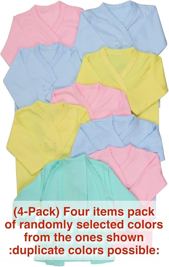ToBeInStyle Babies' 4 Pack Relaxed Fit Short or Long Sleeve Button Up Kimono Tee Swaddle Shirt