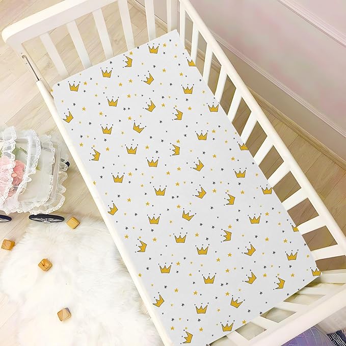 Baby Crib Sheets Graffiti Crown Crib Sheets for Boys Girls,Neutral Bassinet Toddler Bed Play Sheets Breathable Soft and Portable 52 * 28 * 9in