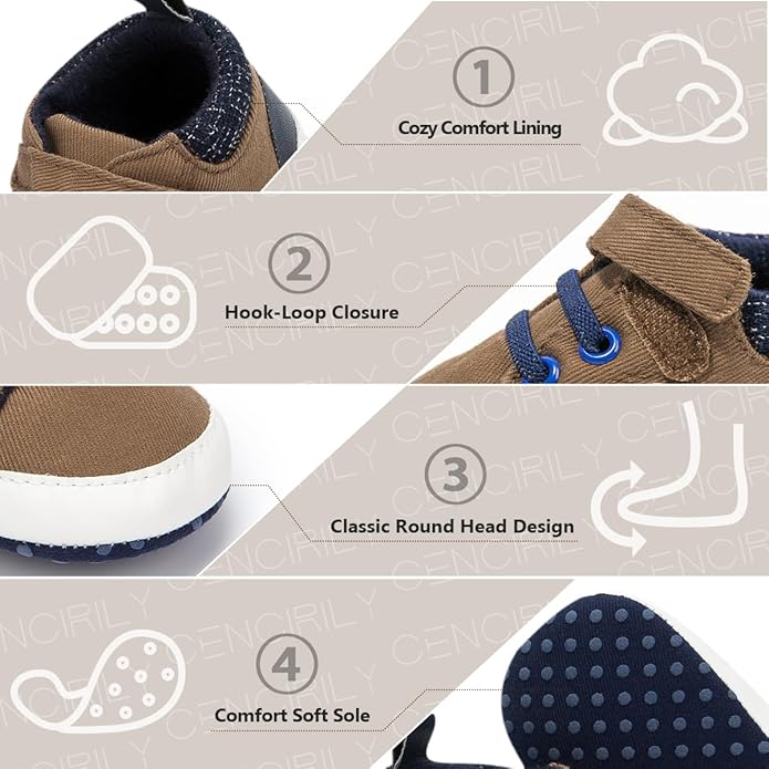 CENCIRILY Baby Boys Girls High Top Sneakers Soft Soles Anti Skid Infant Ankle Shoes Toddler Prewalker First Walking Crib Shoes