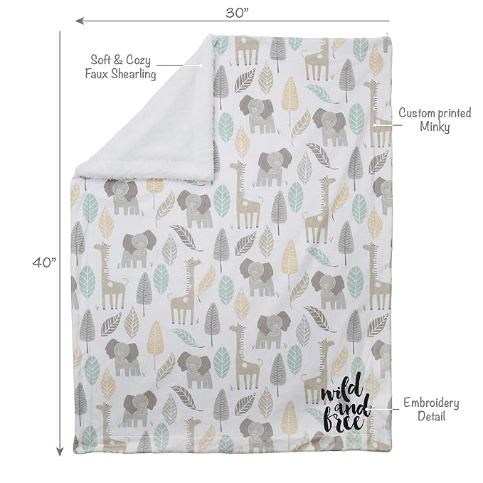 Lambs & Ivy Jungle Friends Elephant/Giraffe Safari Soft Fleece Baby Blanket
