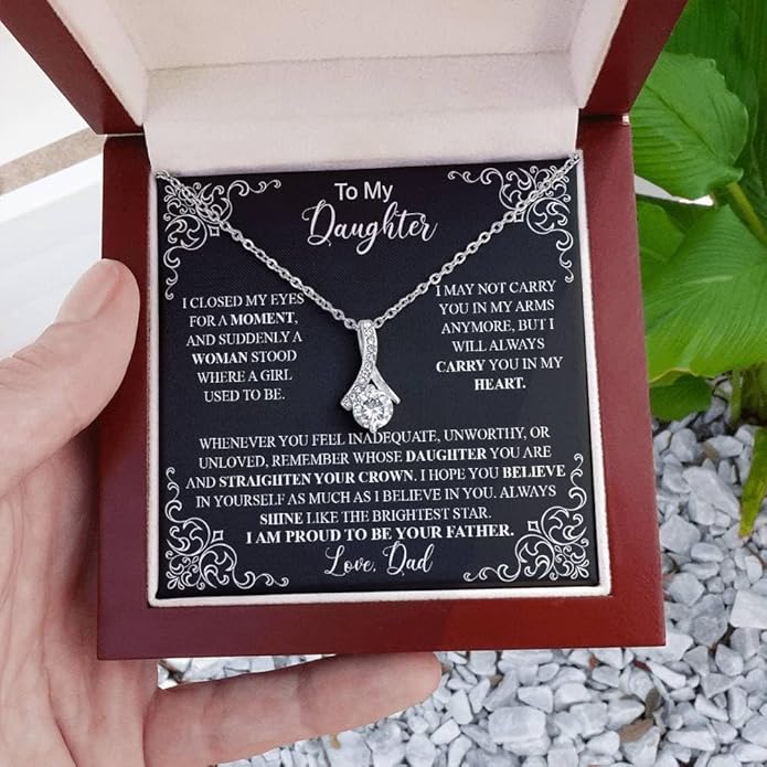 To My Daughter Gift Necklace From Dad or Mom - Badass Daughter Jewelry With Heartfelt Message & Elegant Box