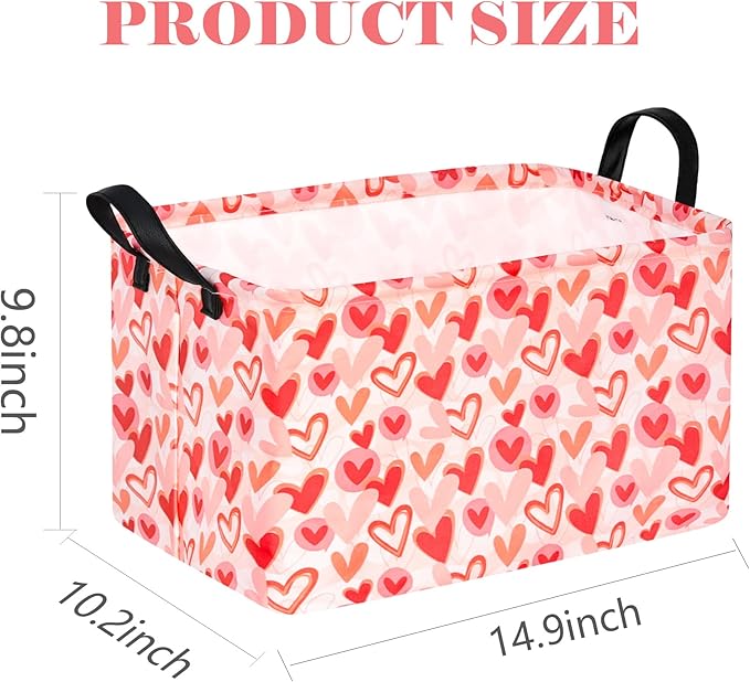 Rectangle Heart Partten Kids Gift Storage Basket Home Shelf Storage Basket Organizer Box Clothes Laundry Hamper Toys Nursery Basket Baby Laundry Basket with Handles
