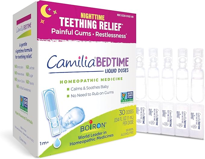 Boiron Camilia Bedtime Liquid Doses for Nighttime Teething Relief, Painful Gums, Restlessness, and Irritability - 30 Count