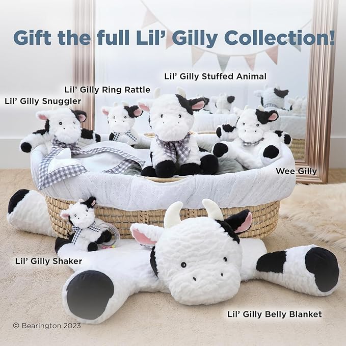 Bearington Lil' Gilly 18 Inch Cow Loveys for Babies - Security Blanket for Babies - Lovies Security Blanket with Stuffed Animal - Cow Lovey