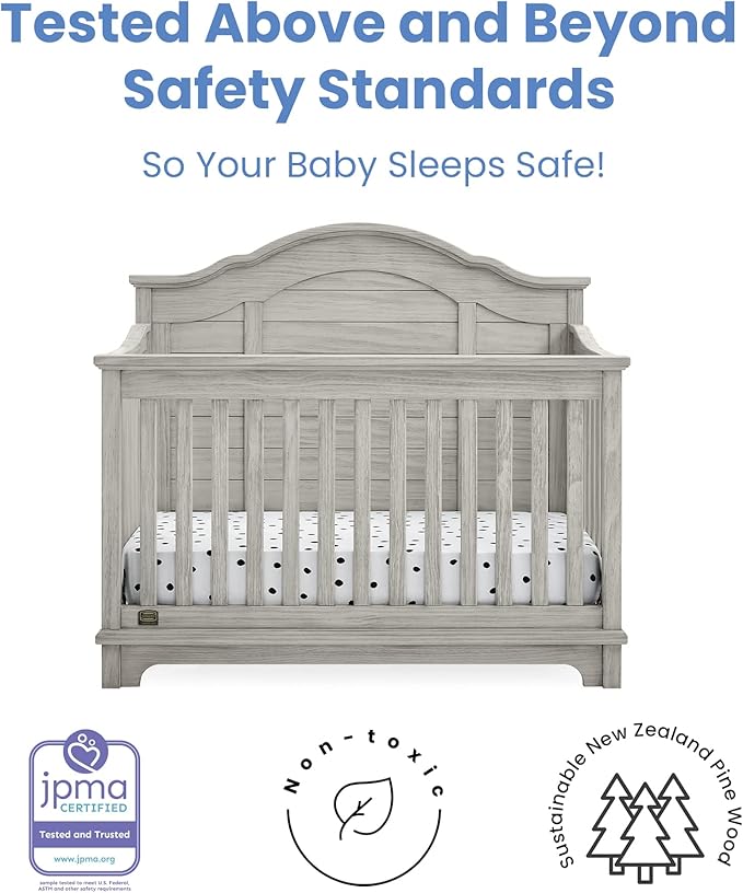 Delta Children Simmons Kids Asher 6-in-1 Convertible Crib with Toddler Rail, Rustic Mist