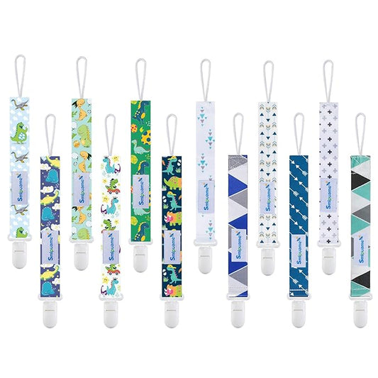 Smlpuame Baby Pacifier Clip for Boys,12 Pack Stylish Binky Clips Strap,Paci Holder with Clips Universal Lightweight Fits Most Pacifiers Teeher Toy Teething Ring Soothie,Baby Gifts