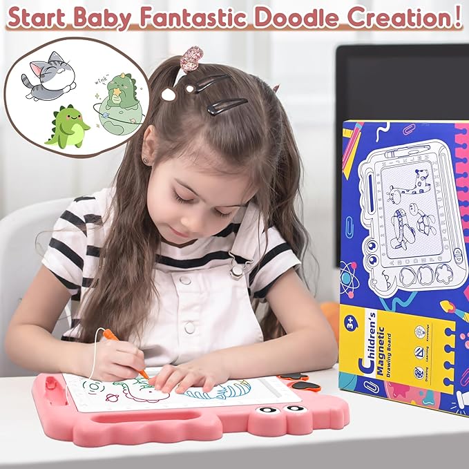 AiTuiTui Magnetic Drawing Board Toddler Toys Gift for 2 3 Year Old Girls Boys, Sketch Writing Doodle Pad Age 2-4 Travel Games, Educational Learning Kids Toys for Toddlers Birthday (Pink)