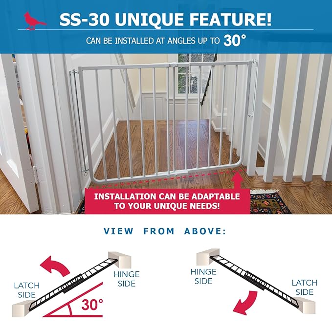 Cardinal Gates SS30 Stairway Special Baby Gate for Top of Stairs - Adjustable Indoor Dog Gate - Wooden Safety Gate for Kids & Pets - Can be Installed at Angles - 29.5 to 49 Inches Wide - Wood