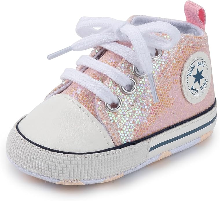 Unisex Baby Boys Girls Shoes, Newborn Infant Non-Slip Canvas Denim High Top Sneakers, Toddler First Walkers Shoes