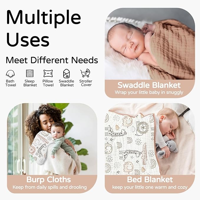 Yoofoss Hooded Baby Towels for Newborn 2 Pack 100% Muslin Organic Cotton Baby Bath Towel with Hood for Babies, Infant, Toddler and Kids, 32x32Inch, Soft and Absorbent Newborn Essential, Brown Giraffe