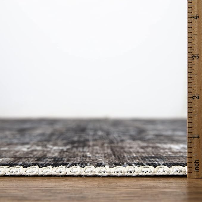 Bloom Rugs Washable Non-Slip 12 ft Runner - Black/Brown Traditional Runner for Entryway, Hallway, Bathroom, and Kitchen - Exact Size: 2.5' x 12'