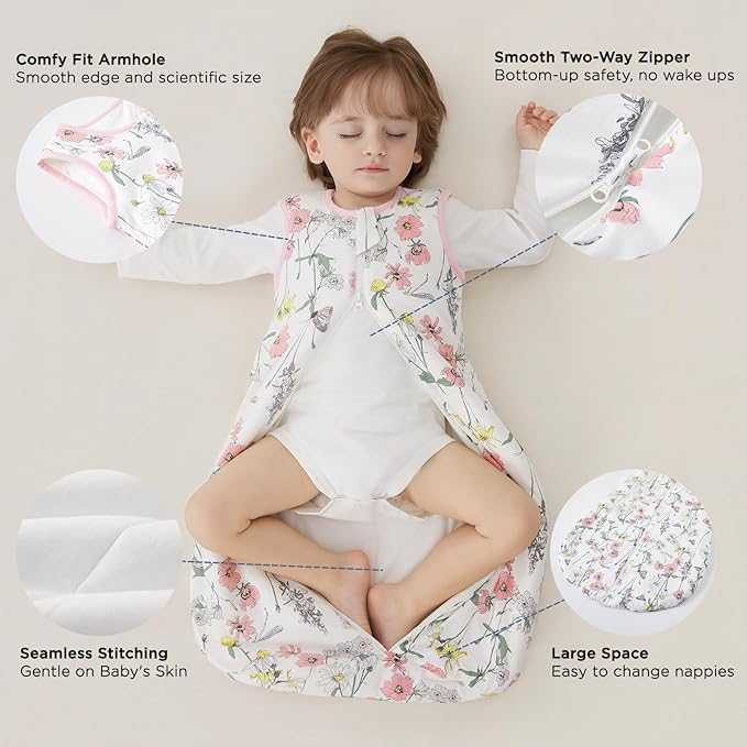 Duomiaomiao 1.5 TOG Baby Sleep Sack 100% Cotton Four Season Baby Wearable Blanket, Breathable Comfy Toddler Sleeping Sack