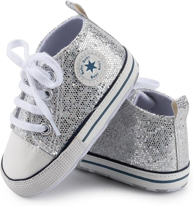 Unisex Baby Boys Girls Shoes, Newborn Infant Non-Slip Canvas Denim High Top Sneakers, Toddler First Walkers Shoes