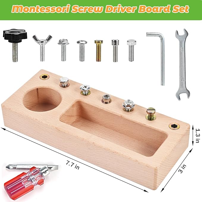 Montessori Screwdriver Board Set, Wooden Montessori Toys for 3 4 5 Year Old, Toddler Screwdriver Toy, Kids Tool Set, Preschool Learning Sensory Toy, Fine Motor Skills Toys