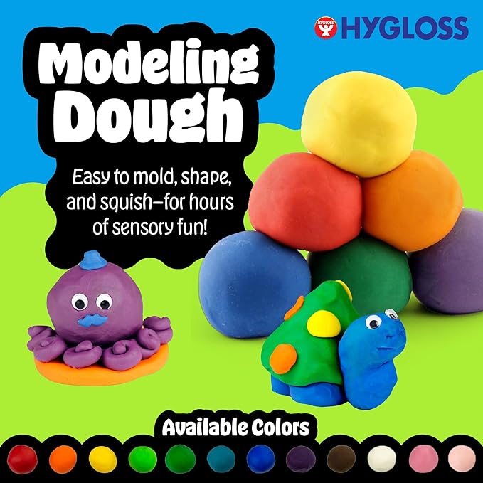 Hygloss Play Modeling Dough for Kids – Safe & Non-Toxic Sensory Dough for Arts and Crafts – 1 lb Tub – Play Clay for Toddler Activities, Preschool Classroom Must-Haves – 12 Assorted Colors, Unscented