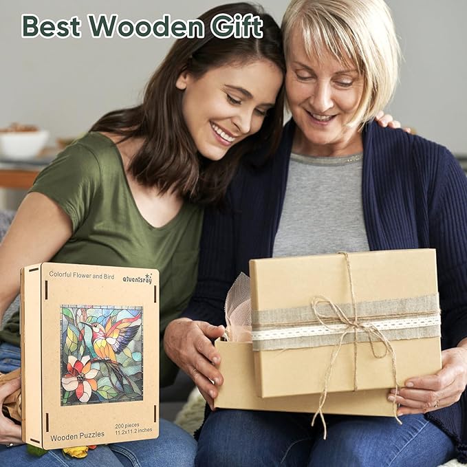 Wooden Puzzles for Adults, Hummingbird Flower Jigsaw Puzzles, Unique Shape Adult Puzzles, Irregular Christmas Thanksgiving Gifts for Family Friend(11.1 * 11.2 in-200pcs)