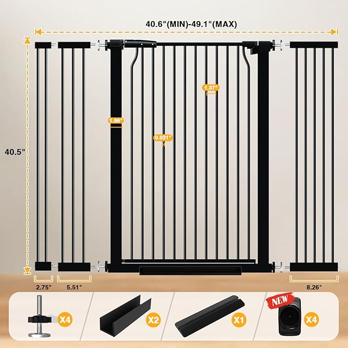 40.5" Tall Baby Gate 29.9-49.2" Wide No Drilling Tall Pet Gate Cat Gate Extra Wide Baby Gate Safety,Extra Narrow Auto-Close for Indoor Stairs, Doorways, and Kitchen