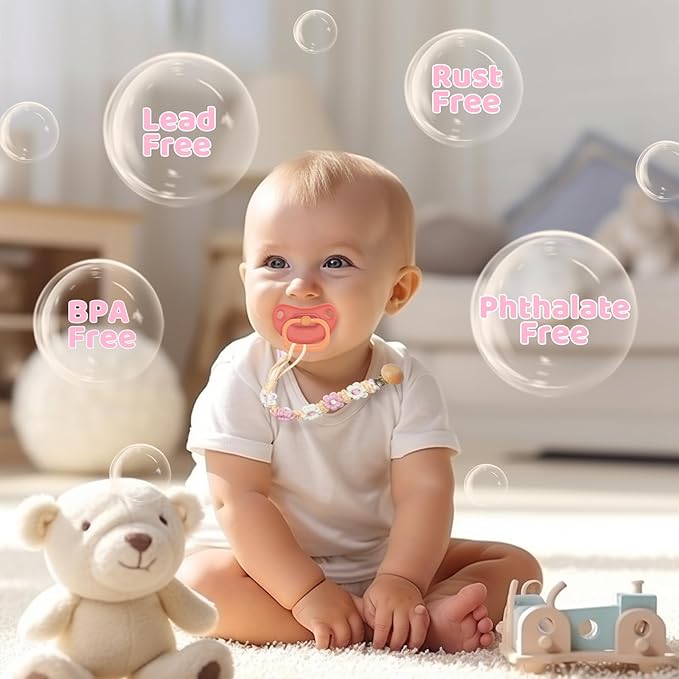 Pacifier Clip for Boys Girls Floral Daisy Macrame Baby Paci Clip Pacifier Holder Leash Boho Wooden Clips Handmade Braided Cotton Binky Clips (1pack:Pink Daisy B)
