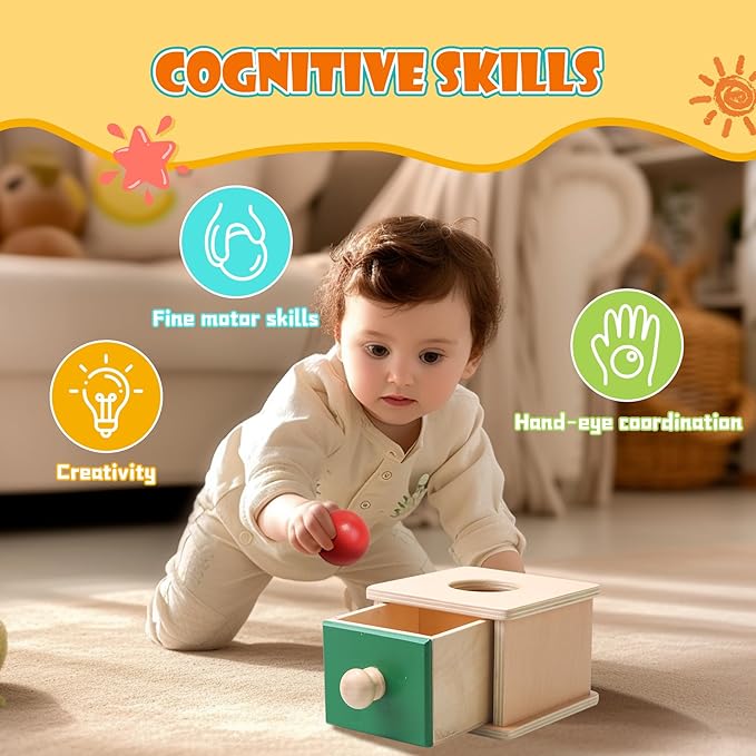 Montessori Toys for Babies 6-12 Months,1 Year Old,8 in 1 Learning Educational Set Wooden Sensory Toys for Baby Toys 12-18 Months (Includes Tissue Box Toy,Rainmaker and More)