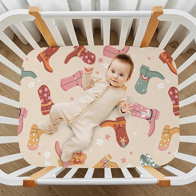 Lovely Cowboy Boot Crib Sheets for Neutral Bassinet Play Sheets,Sheets Toddler Bed Sheets for Baby Boys Girs 39 * 27 * 5in