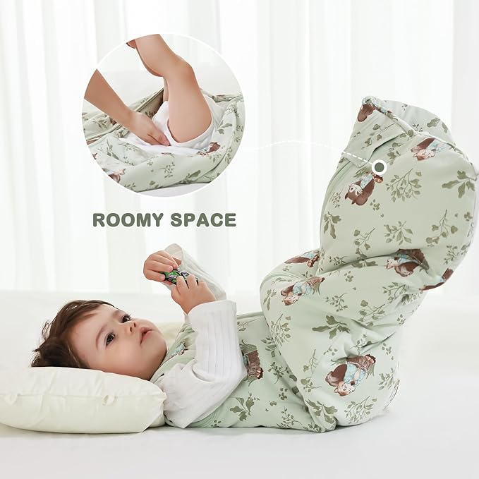 Mosebears Sleep Sack Baby Winter Wearable Blanket with 2-Way Zipper,2.5 TOG Cotton Sleep Sack Unisex(Green Animal,18-24 Months)