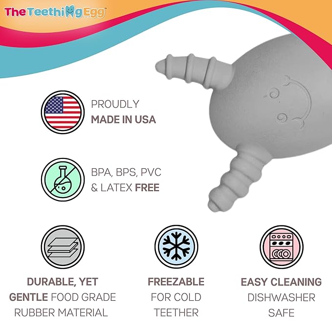 The Official Molar Magician Baby Teether - Freezable Molar Teething Toy for Baby, Infant & Toddler - Made in The USA - Sensory Toy 3-12, up to 18 Months, Gray