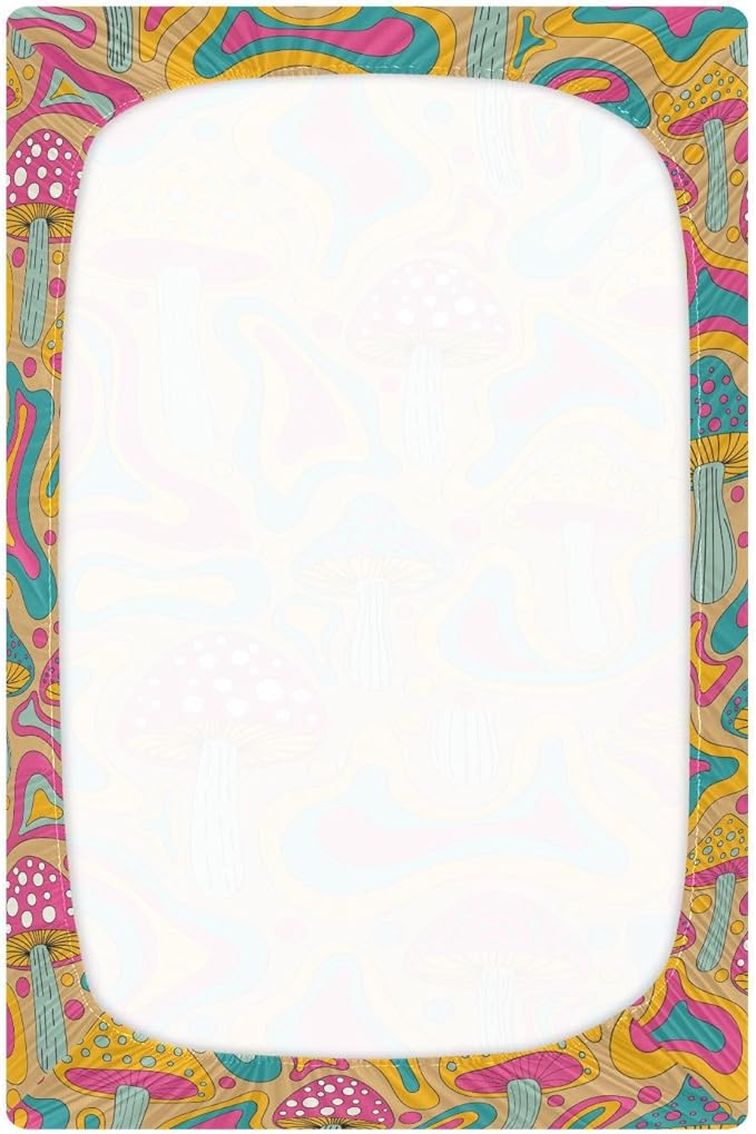 Colorful Mushroom Crib Sheets for Neutral Bassinet Play Sheets,Sheets Toddler Bed Sheets for Baby Boys Girs 39 * 27 * 5in