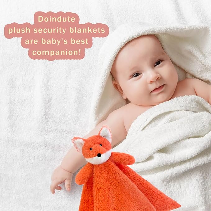 Baby Orange Fox Soft Stuffed Animal Security Blanket, Plush Fox Character Lovey Blanket, Baby Shower/Nursery Gift, Newborn Infant Toddler Snuggle Blankie for Girls Boys, 14 Inches