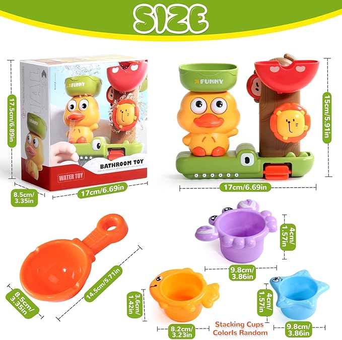 Baby Bath Toys for Kids Ages 1-3 Interactive Toddler Bath Toys Mold Free Duck Sensory Bathtub Water Shower Toys with 3 Stacking Cups for 12+ Months Boys Girls Gifts