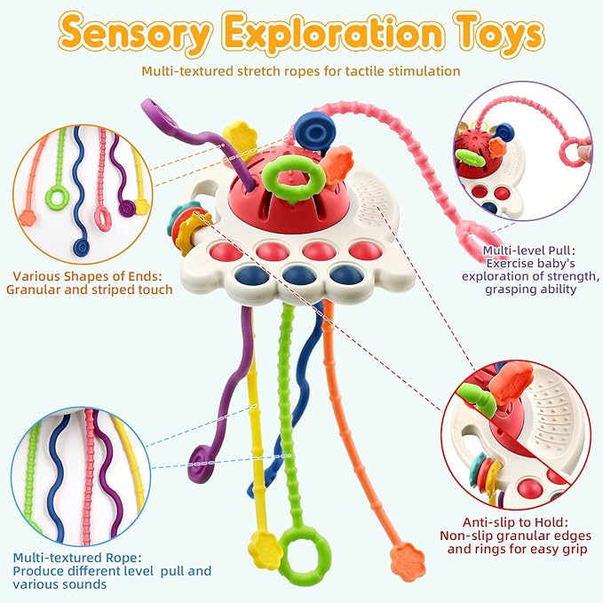 AiTuiTui Sensory Toddler Travel Toys for 1 2 Year Old Boy Girl Birthday Gift, Soft Silicone Baby Teething Fidget Educational Learning Toys for Infant 6 9 12 18 Months