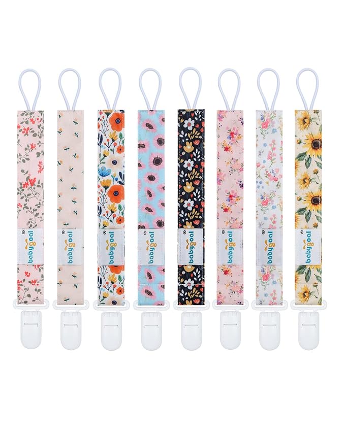 Babygoal Flower Pacifier Clips, 8 Pack Binky Paci Holder Clips for Baby Boys and Girls Fits for Most Pacifier, Binkie Styles & Baby Teethers & Toys and Gift 8PS48-B