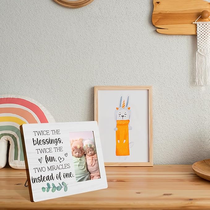 Twins Picture Frames Baby Items Twin Boys Girls Gifts For Mom Twice The Blessings Fun Two Miracles Instead of One Signs Photo Frame Table Desk Decor for Home Livingroom Bedroom Picture1802