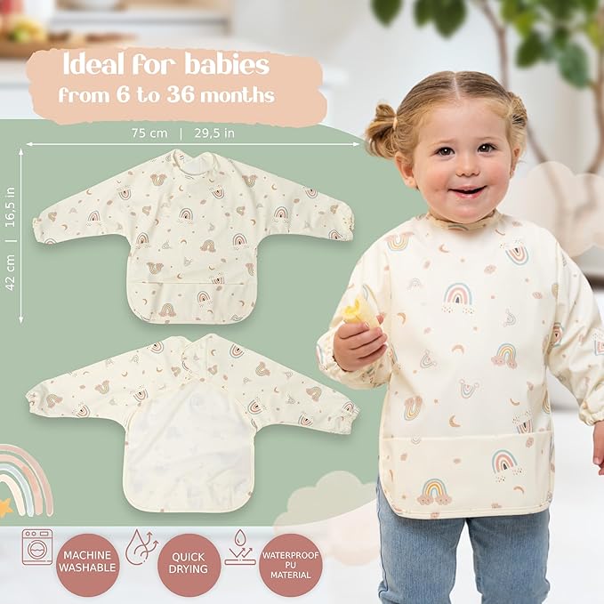 Baby Coverall Bib - Waterpoof Bib with sleeves - Smock Bibs for Babies - Bibs for Toddlers 1-3 years