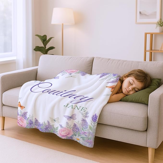 Personalized Baby Blanket with Name, Custom Name Blanket for Kids Soft Flanne Blankets in Easter Personalized Baby Gifts for Infant Newborn Shower (Purple-3)