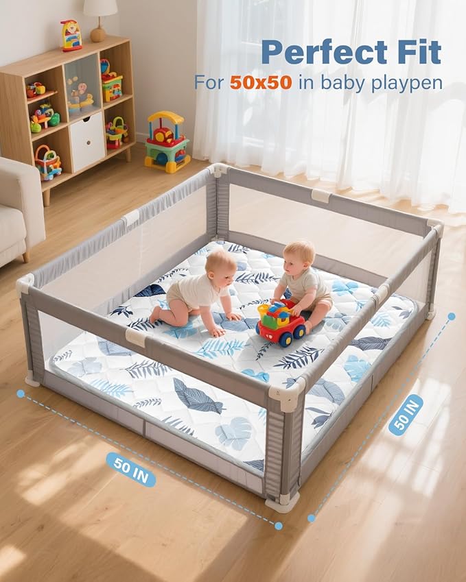 Baby Play Mat, Non-Slip Baby Mat for Floor, Soft Thicker Playpen Mat, Portable Playmat, Crawling Mat for Babies, Toddlers & Infants to Play and Learn( 50"x50")