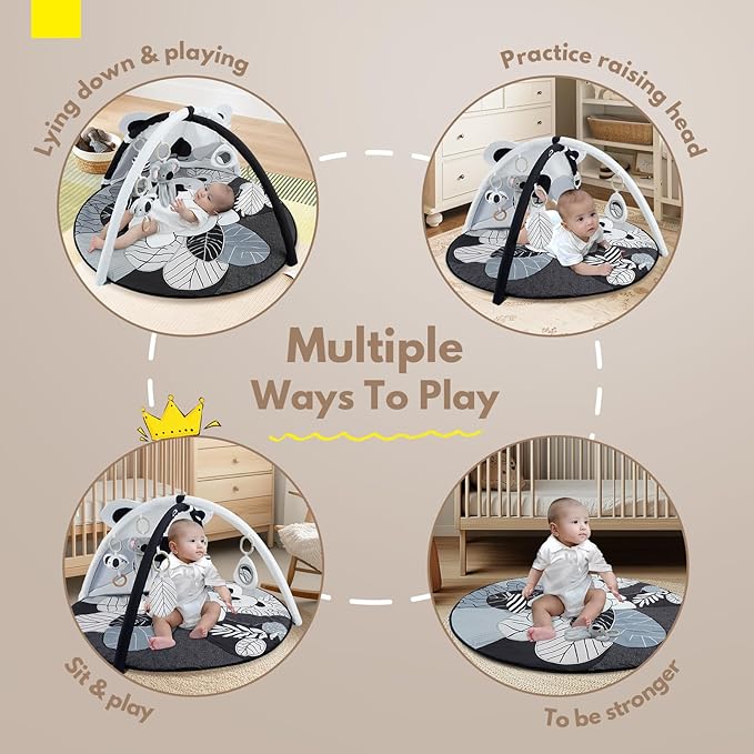 Baby Play Activity Gym Tummy Time Mat for Infant,Baby Gyms & Playmats for Babies 0 to 3 6 9 12 Months with 5 Toys for Early Sensory Exploration and Motor Skill Development Koala