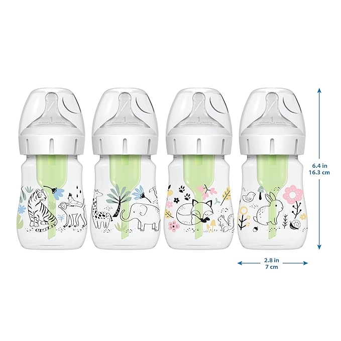 Dr. Brown’s Natural Flow Anti-Colic Options+ Wide-Neck Baby Bottle Designer Edition Bottles, Woodland Decos, 5 oz/150 mL, Level 1 Nipple, 2-Pack, 0m+